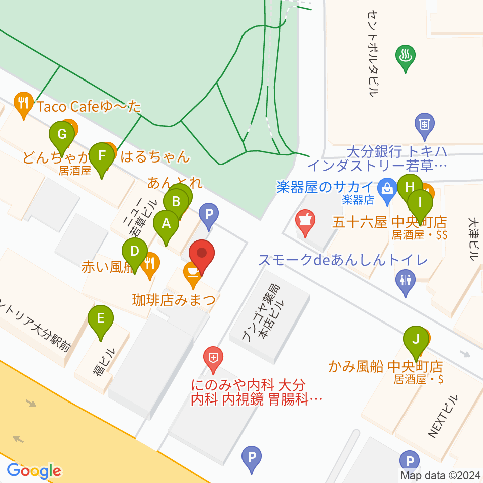 大分カンタループⅡ周辺のファミレス・ファーストフード一覧地図