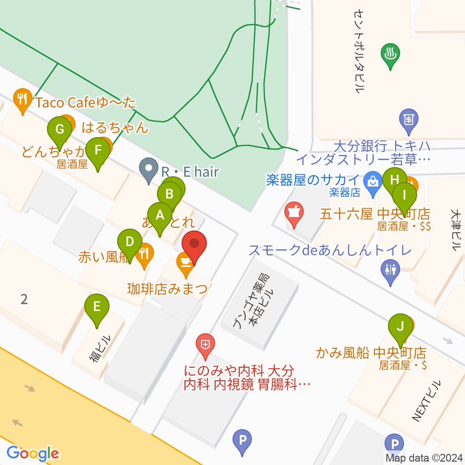 大分カンタループⅡ周辺のファミレス・ファーストフード一覧地図