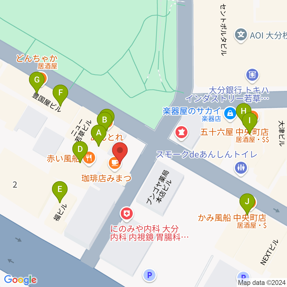 大分カンタループⅡ周辺のファミレス・ファーストフード一覧地図