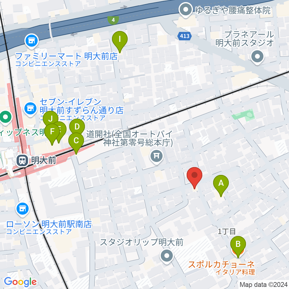 YRZ MUSIC 萬屋ドラム教室周辺のファミレス・ファーストフード一覧地図