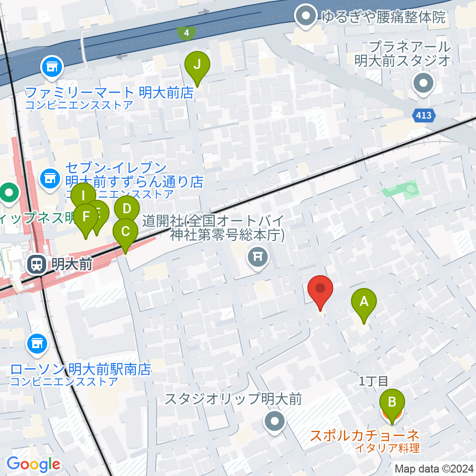 YRZ MUSIC 萬屋ドラム教室周辺のファミレス・ファーストフード一覧地図