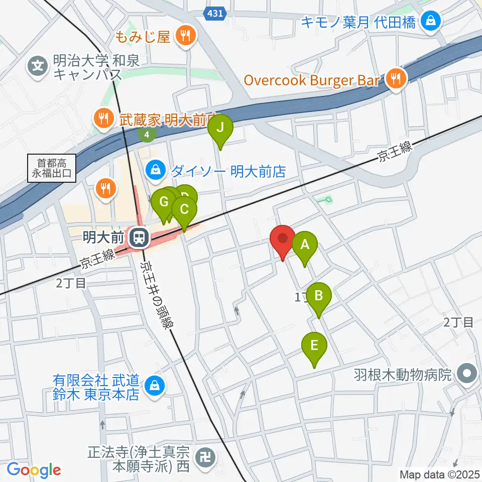 YRZ MUSIC 萬屋ドラム教室周辺のファミレス・ファーストフード一覧地図