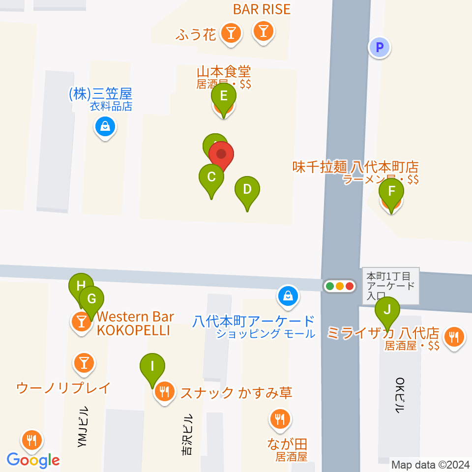 JazzBar FIRST周辺のファミレス・ファーストフード一覧地図