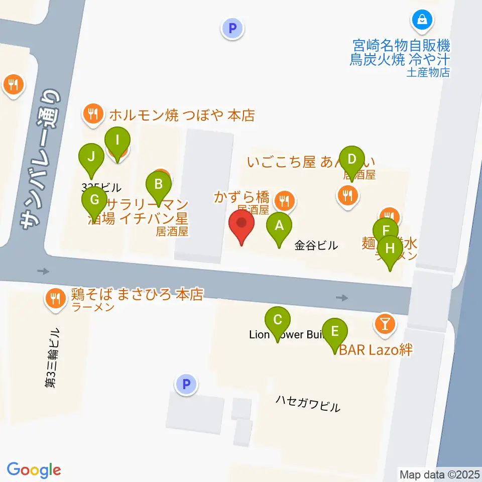 宮崎ライブハウス絃周辺のファミレス・ファーストフード一覧地図