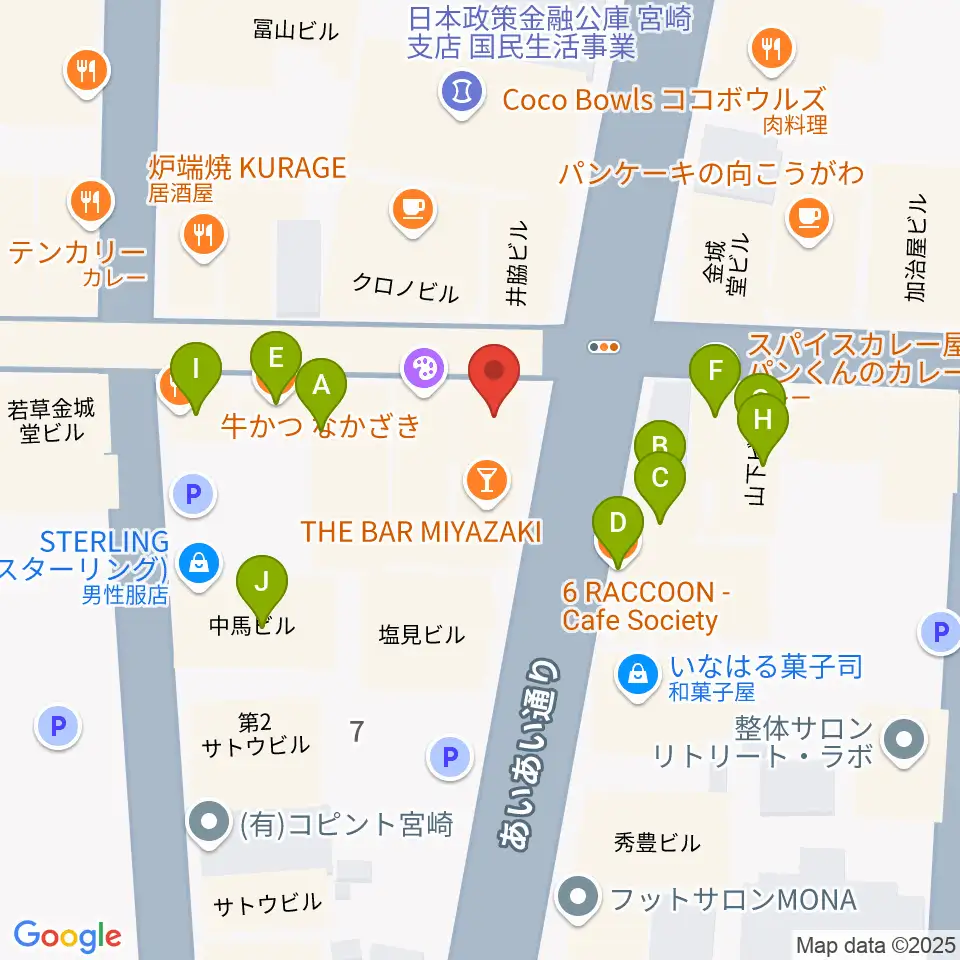 宮崎LIVE HOUSE ぱーく．周辺のファミレス・ファーストフード一覧地図