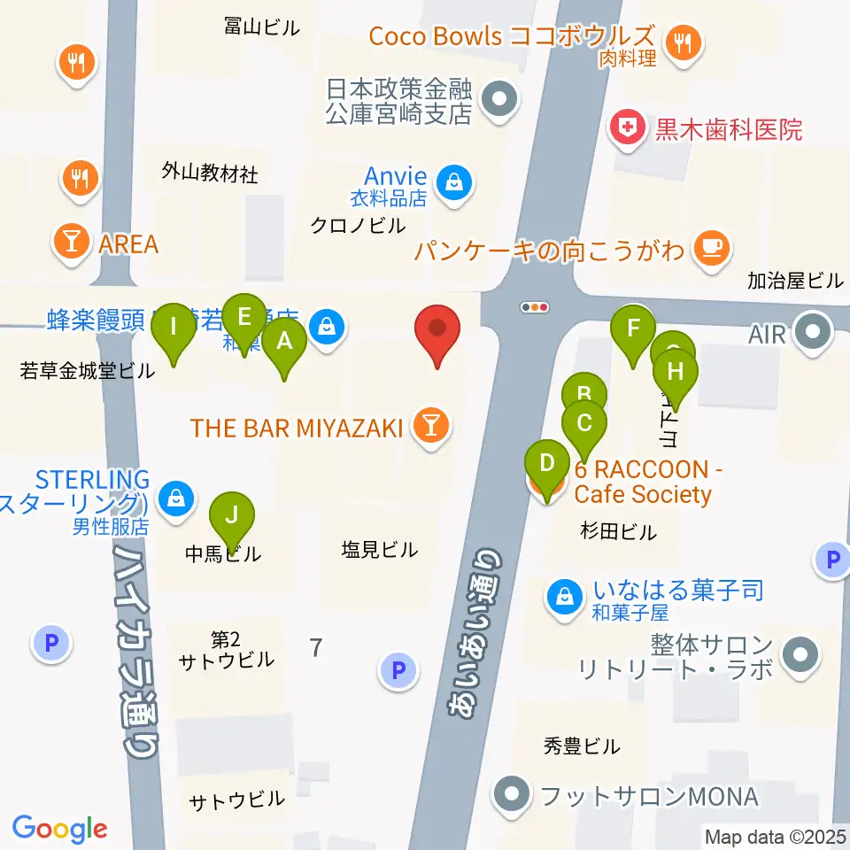 宮崎LIVE HOUSE ぱーく．周辺のファミレス・ファーストフード一覧地図