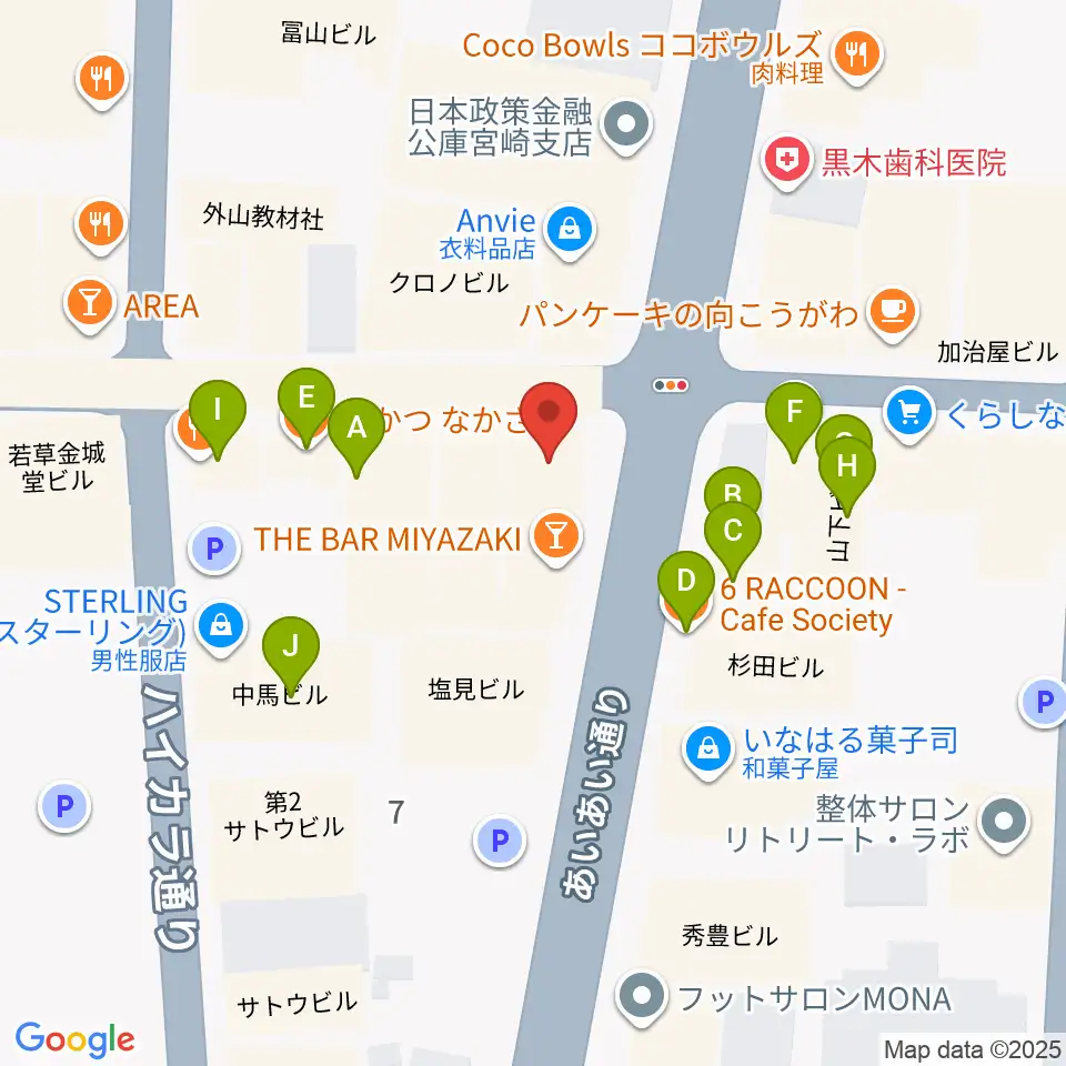 宮崎LIVE HOUSE ぱーく．周辺のファミレス・ファーストフード一覧地図
