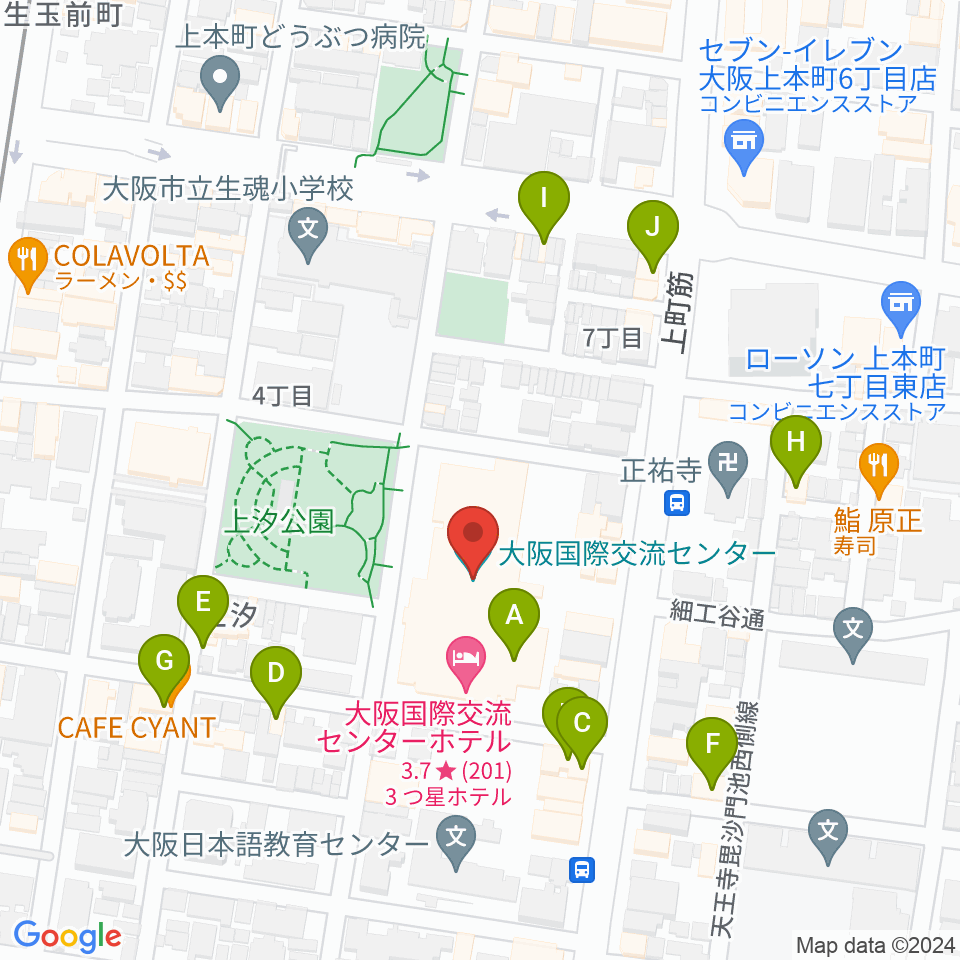 大阪国際交流センター周辺のファミレス・ファーストフード一覧地図