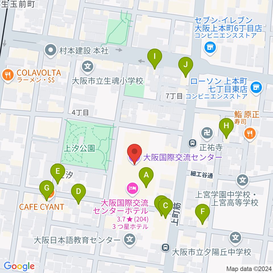 大阪国際交流センター周辺のファミレス・ファーストフード一覧地図