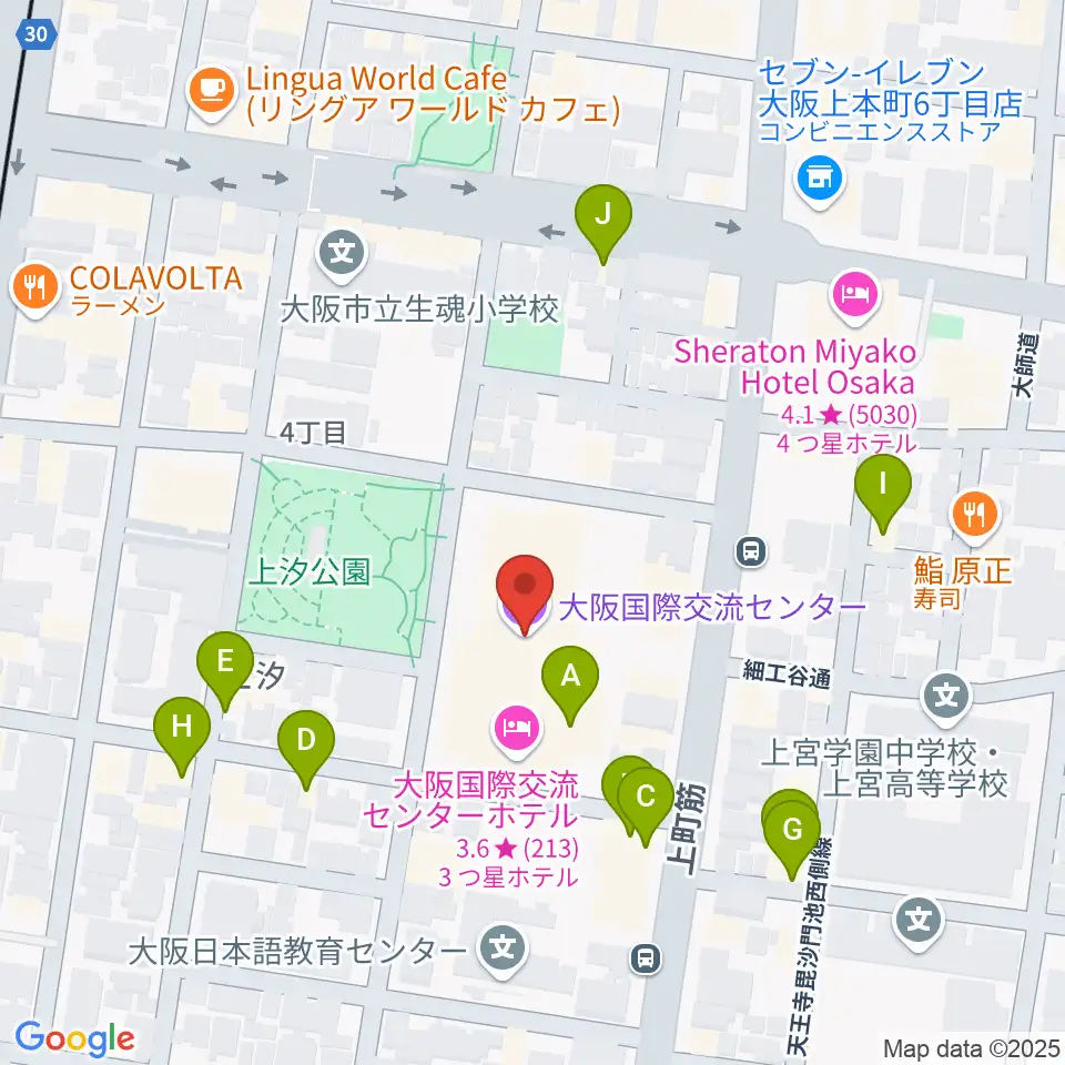 大阪国際交流センター周辺のファミレス・ファーストフード一覧地図