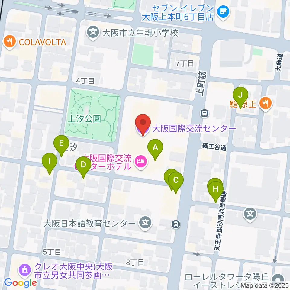 大阪国際交流センター周辺のファミレス・ファーストフード一覧地図