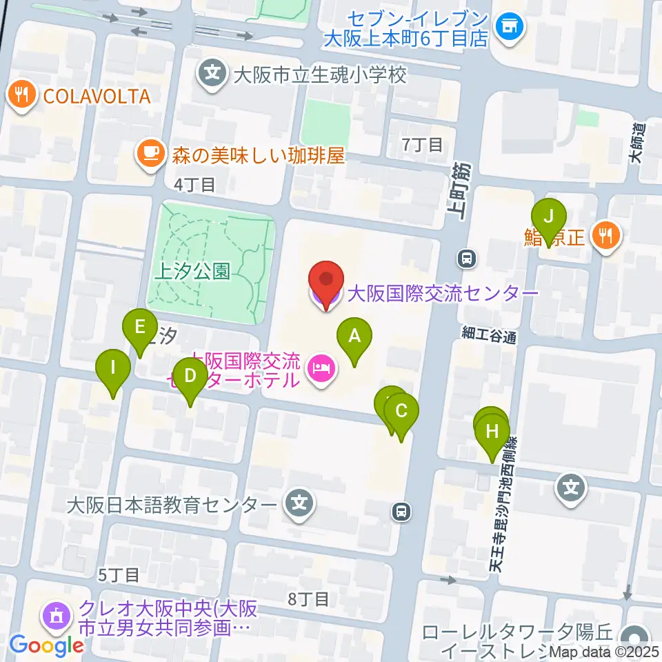 大阪国際交流センター周辺のファミレス・ファーストフード一覧地図