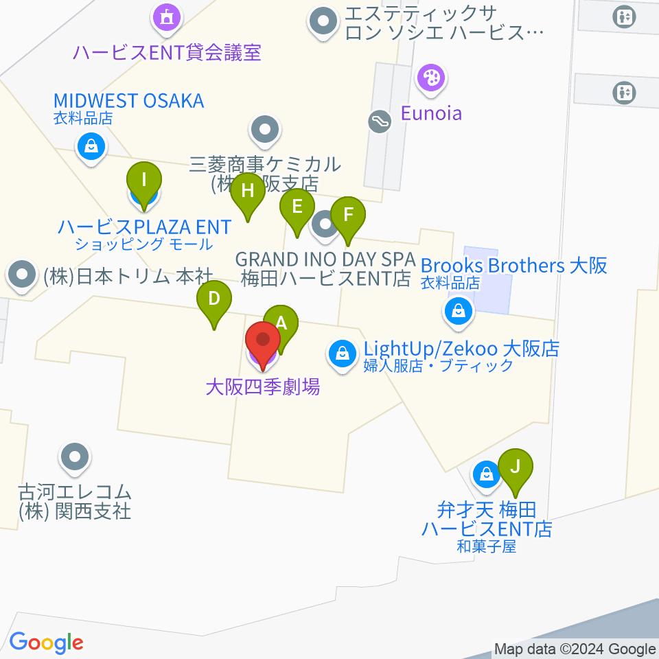 大阪四季劇場周辺のファミレス・ファーストフード一覧地図