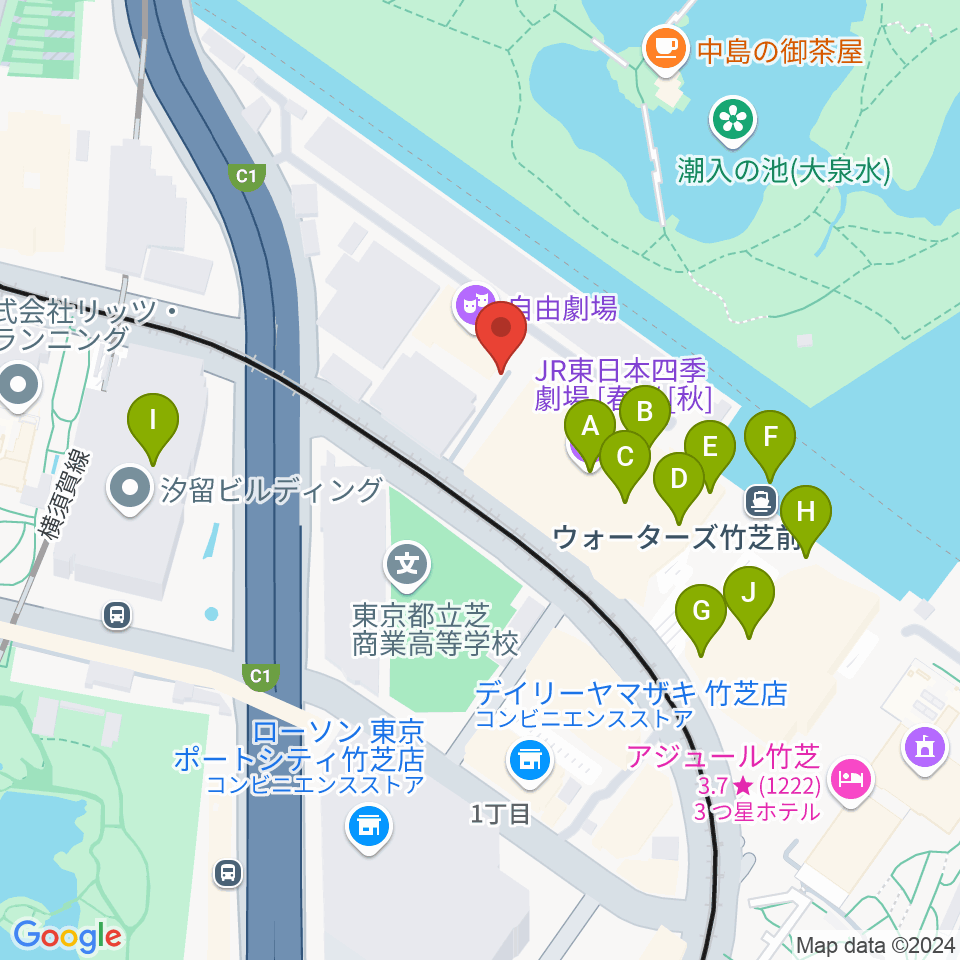 自由劇場周辺のファミレス・ファーストフード一覧地図