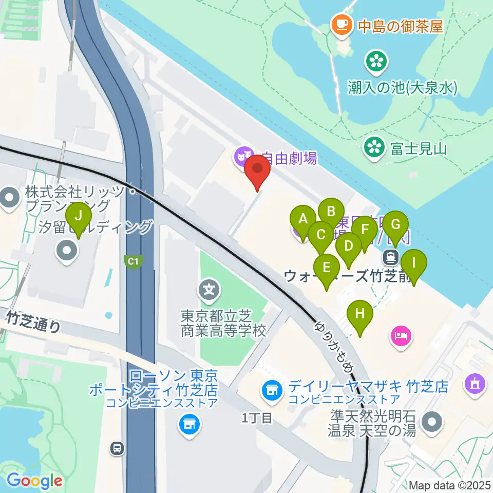 自由劇場周辺のファミレス・ファーストフード一覧地図