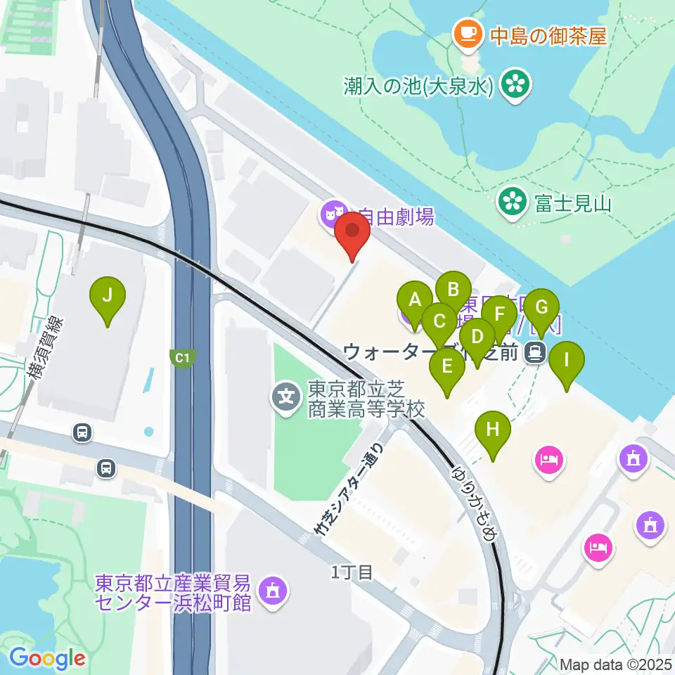 自由劇場周辺のファミレス・ファーストフード一覧地図
