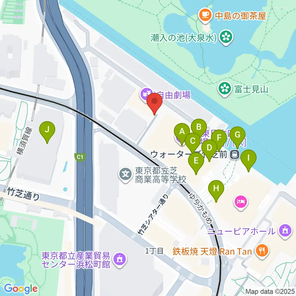 自由劇場周辺のファミレス・ファーストフード一覧地図