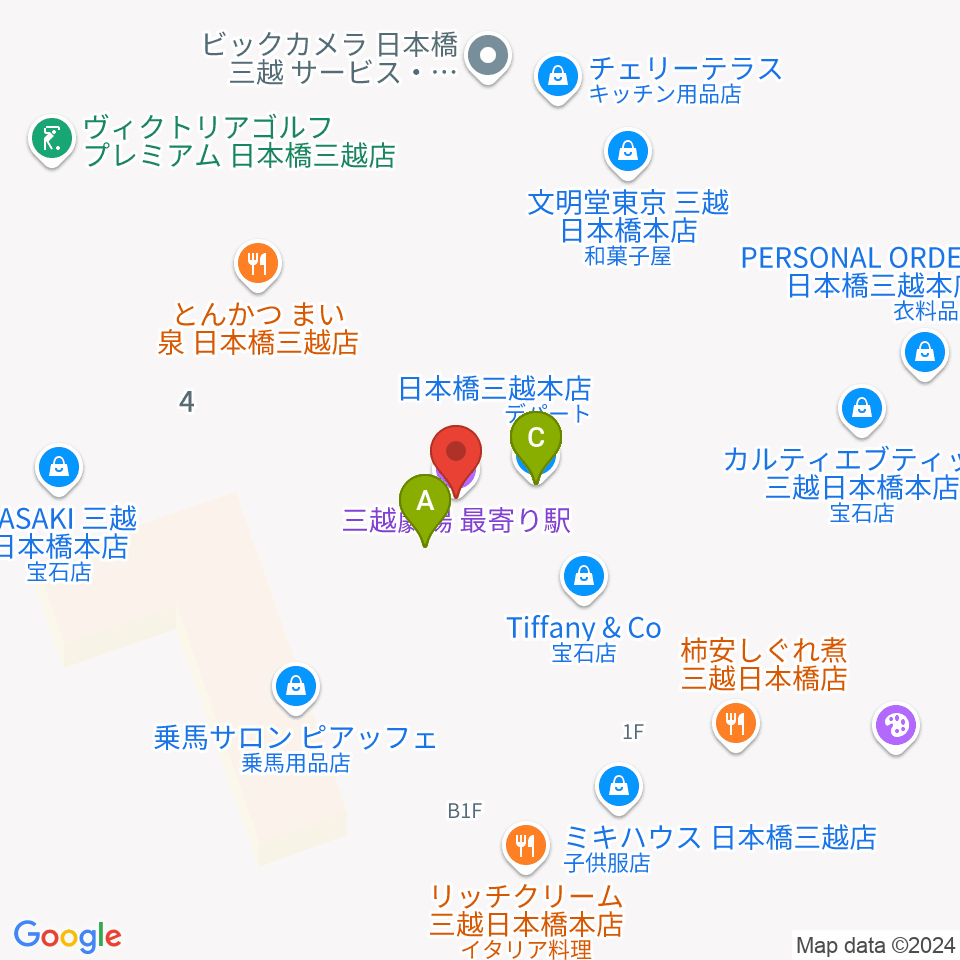 三越劇場周辺のファミレス・ファーストフード一覧地図