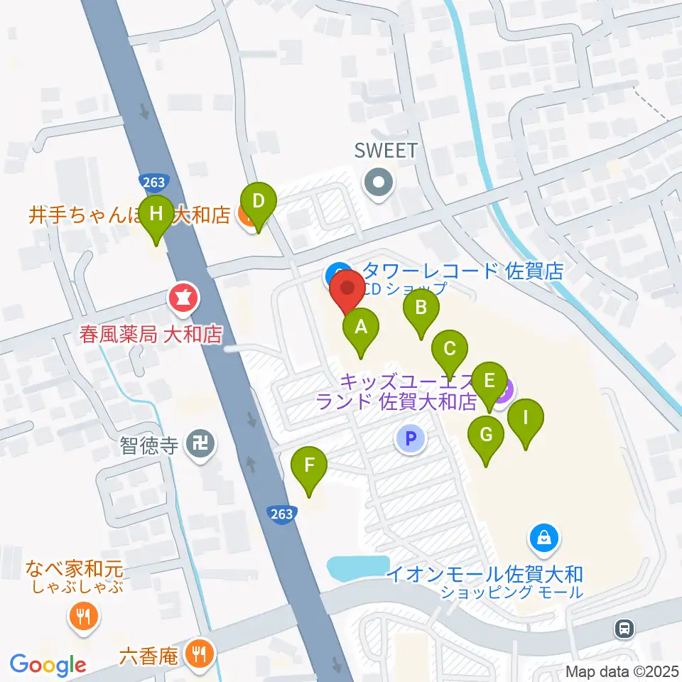 島村楽器 イオンモール佐賀大和店周辺のファミレス・ファーストフード一覧地図