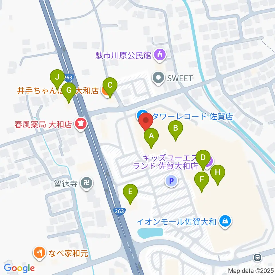 島村楽器 イオンモール佐賀大和店周辺のファミレス・ファーストフード一覧地図