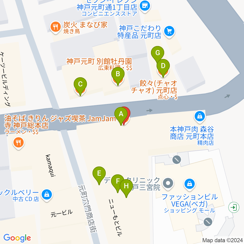 ジャズ喫茶JamJam周辺のファミレス・ファーストフード一覧地図