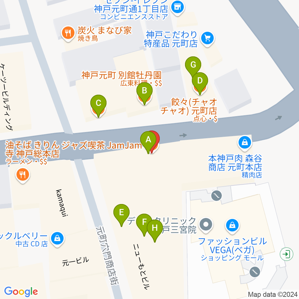 ジャズ喫茶JamJam周辺のファミレス・ファーストフード一覧地図