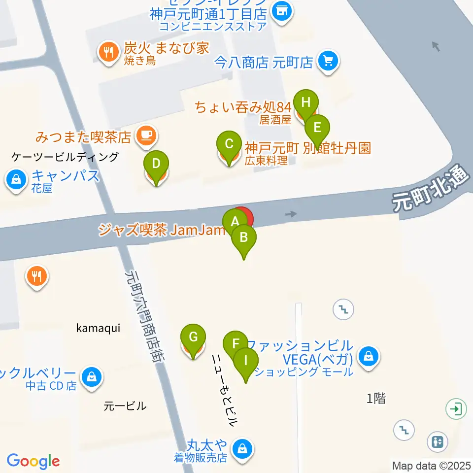 ジャズ喫茶JamJam周辺のファミレス・ファーストフード一覧地図