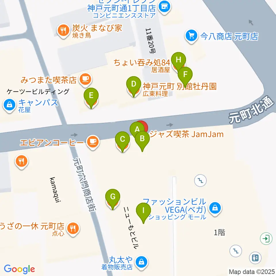 ジャズ喫茶JamJam周辺のファミレス・ファーストフード一覧地図