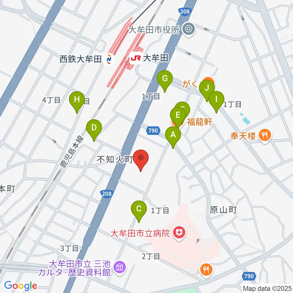 大牟田文化会館周辺のファミレス・ファーストフード一覧地図