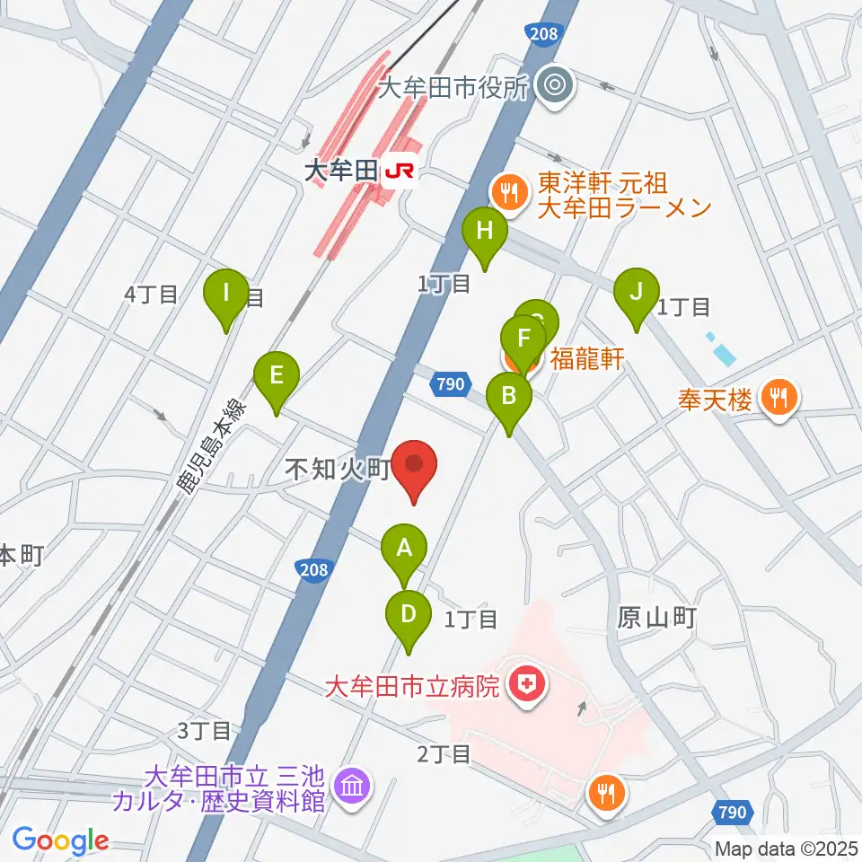 大牟田文化会館周辺のファミレス・ファーストフード一覧地図