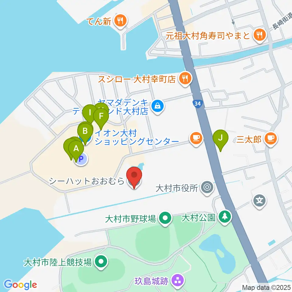 シーハットおおむら周辺のファミレス・ファーストフード一覧地図