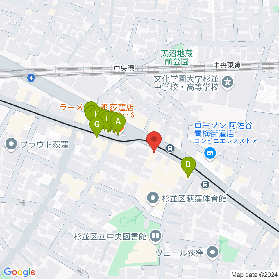 荻窪小劇場周辺のファミレス・ファーストフード一覧地図