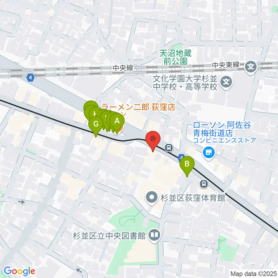 荻窪小劇場周辺のファミレス・ファーストフード一覧地図