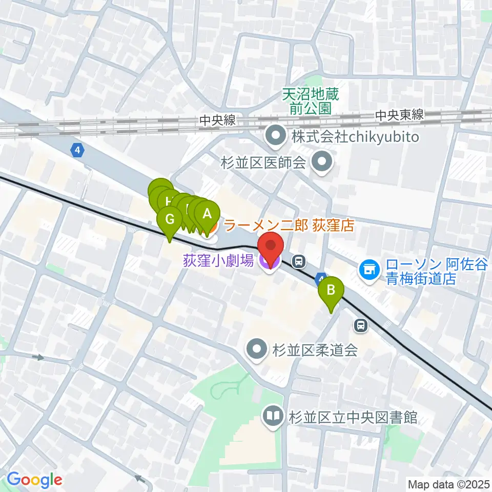 荻窪小劇場周辺のファミレス・ファーストフード一覧地図