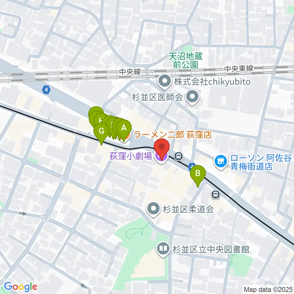 荻窪小劇場周辺のファミレス・ファーストフード一覧地図