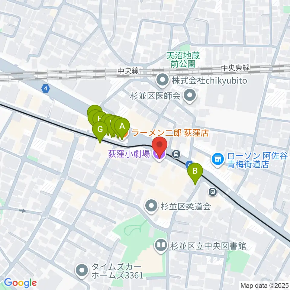 荻窪小劇場周辺のファミレス・ファーストフード一覧地図