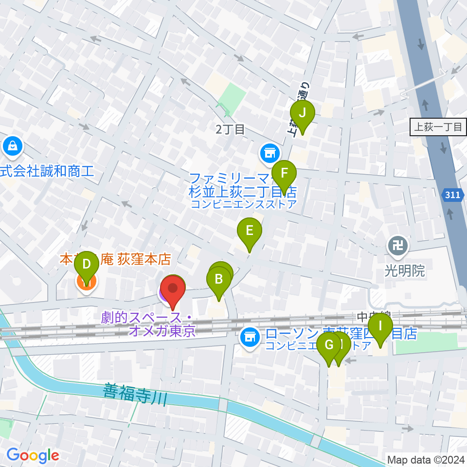 オメガ東京周辺のファミレス・ファーストフード一覧地図