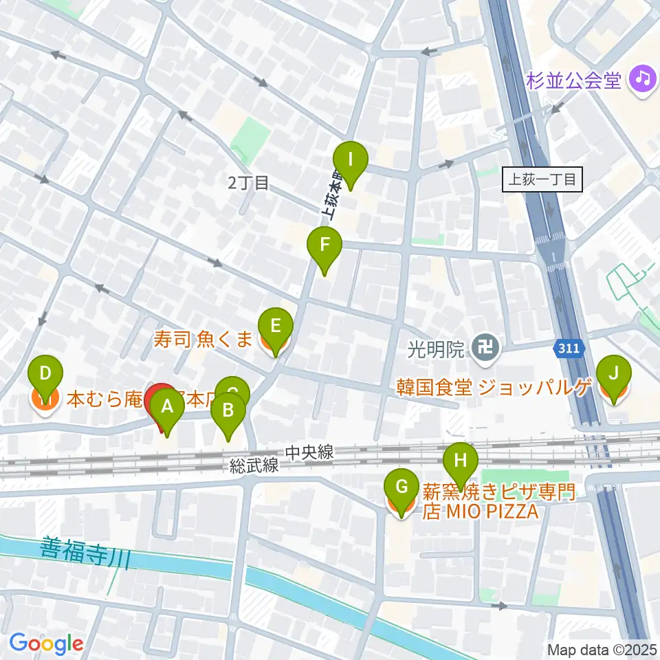 オメガ東京周辺のファミレス・ファーストフード一覧地図