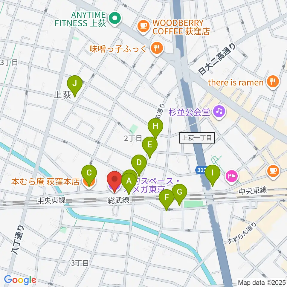 オメガ東京周辺のファミレス・ファーストフード一覧地図