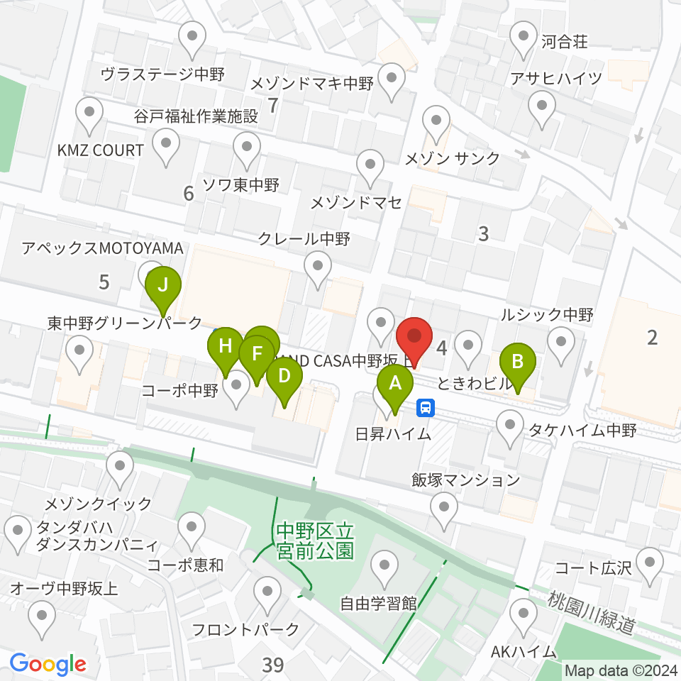 中野坂上RAFT周辺のファミレス・ファーストフード一覧地図