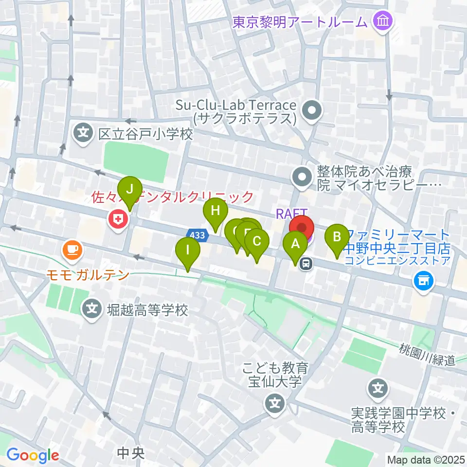中野坂上RAFT周辺のファミレス・ファーストフード一覧地図
