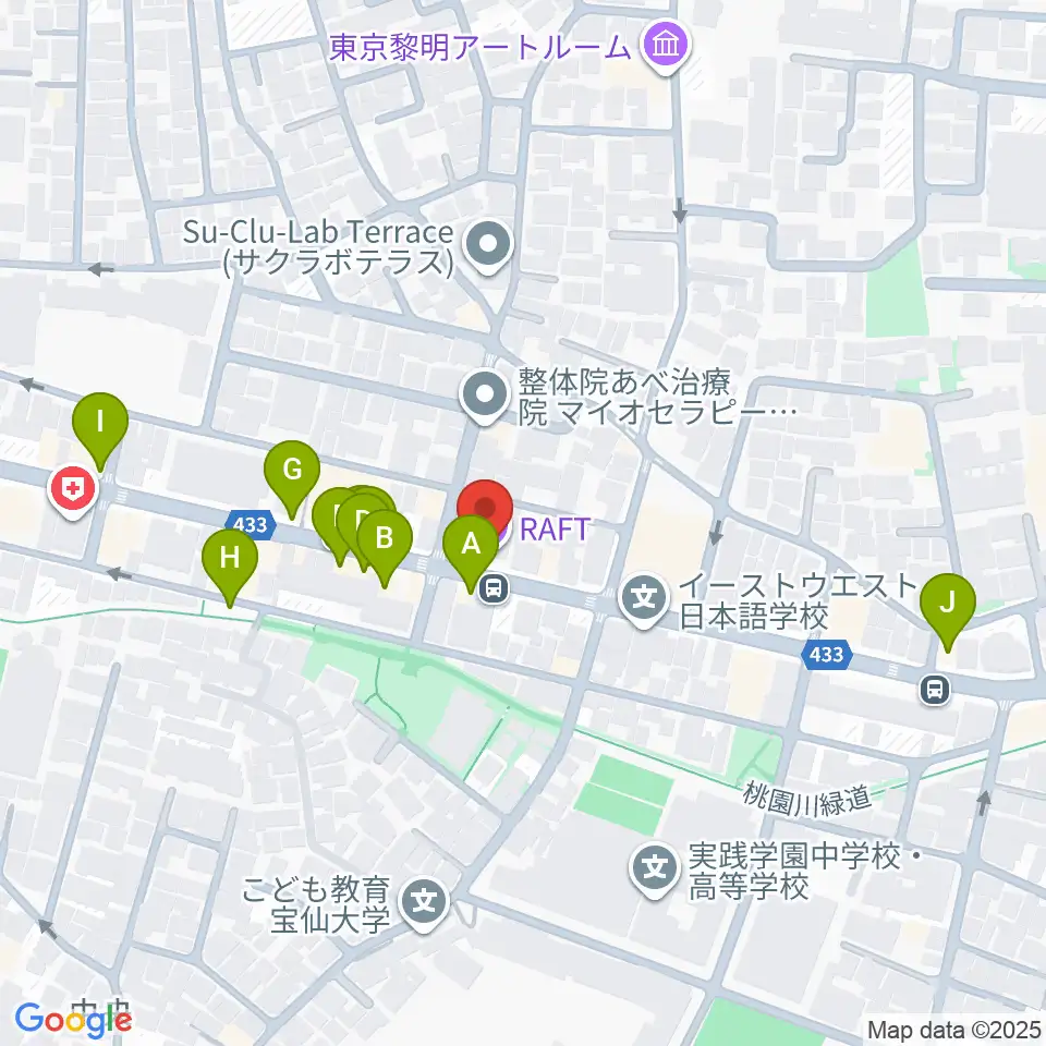 中野坂上RAFT周辺のファミレス・ファーストフード一覧地図