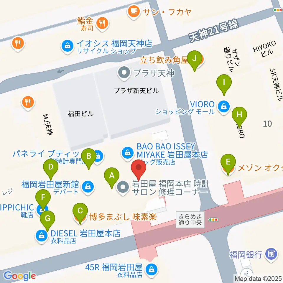 島村楽器 岩田屋福岡店周辺のファミレス・ファーストフード一覧地図
