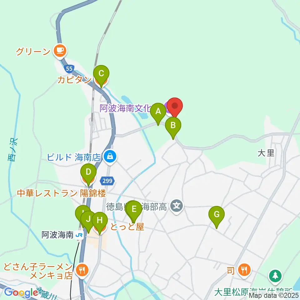 阿波海南文化村周辺のファミレス・ファーストフード一覧地図