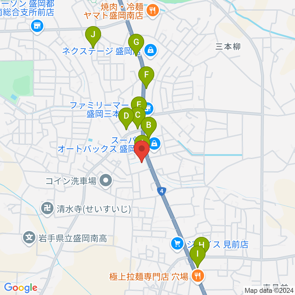 盛岡ノンクトンク周辺のファミレス・ファーストフード一覧地図