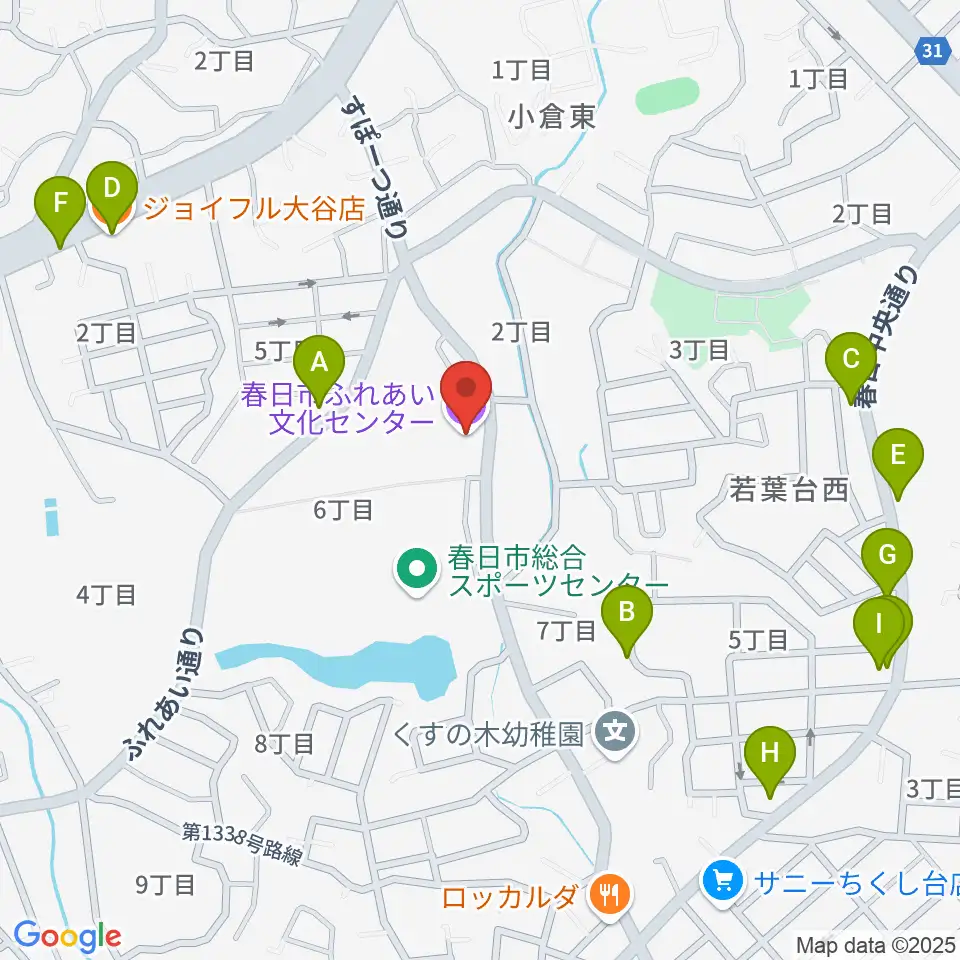 春日市ふれあい文化センター周辺のファミレス・ファーストフード一覧地図
