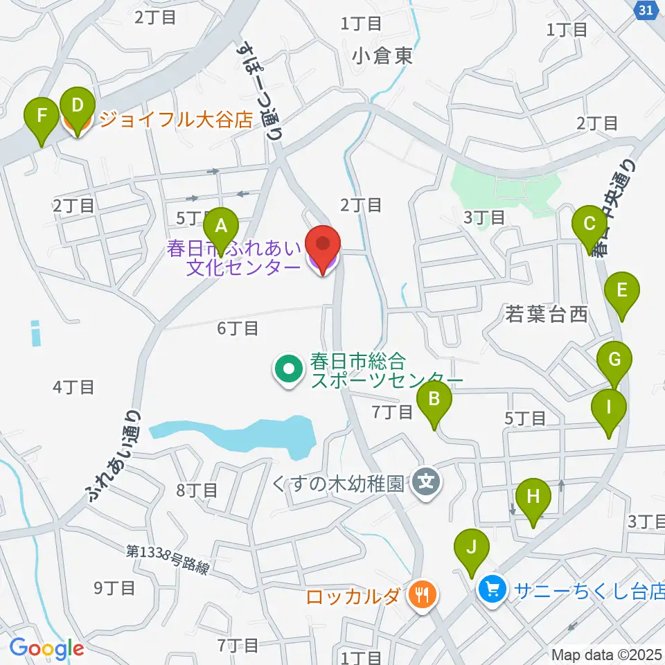 春日市ふれあい文化センター周辺のファミレス・ファーストフード一覧地図
