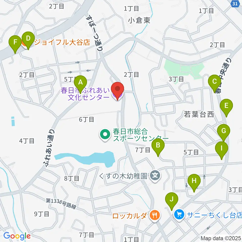 春日市ふれあい文化センター周辺のファミレス・ファーストフード一覧地図