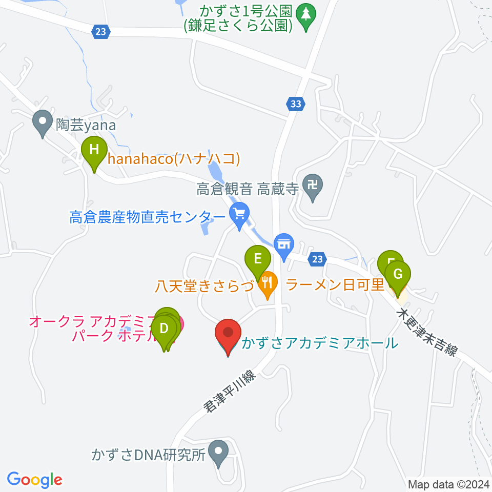 かずさアカデミアホール周辺のファミレス・ファーストフード一覧地図