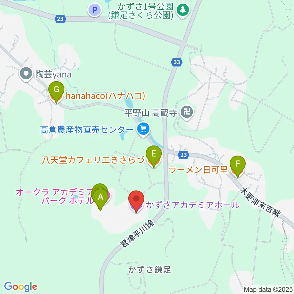 かずさアカデミアホール周辺のファミレス・ファーストフード一覧地図